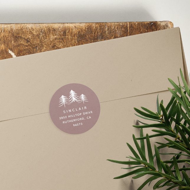 Sketched Pines | Holiday Return Address Classic Round Sticker (Creator Uploaded)