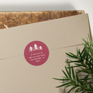 Sketched Pines   Holiday Return Address Classic Round Sticker