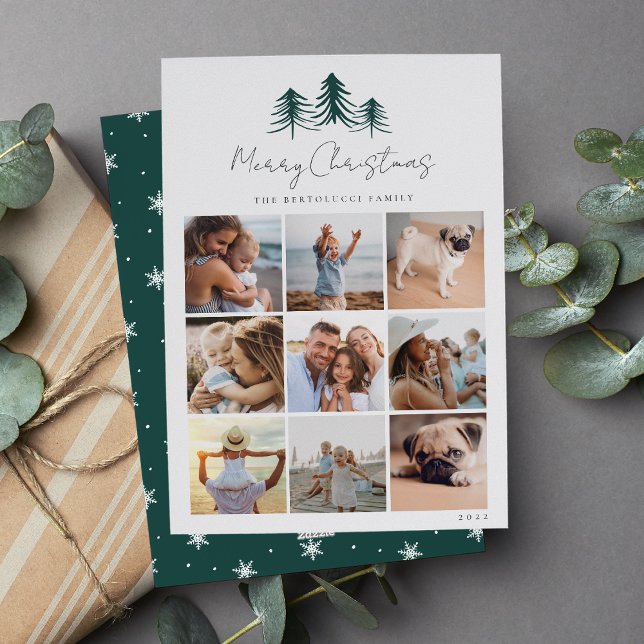 Sketched Pines Photo Collage Holiday Card (Creator Uploaded)