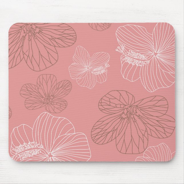 Sketched Pink Floral Mouse Mat (Front)