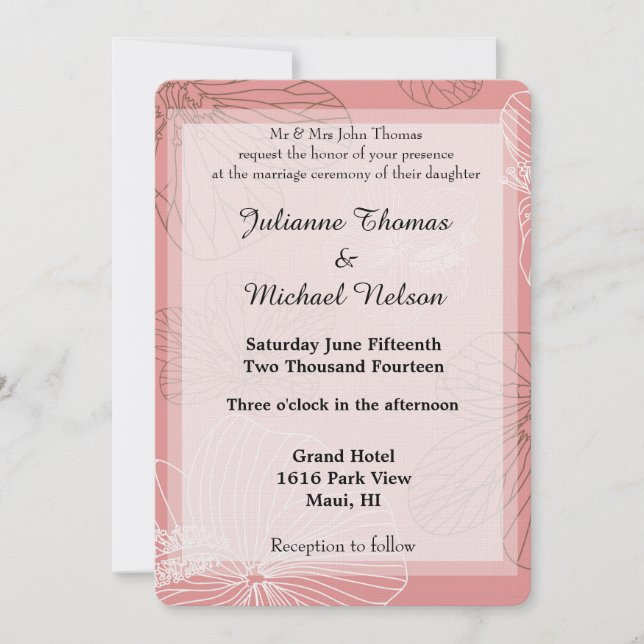 Sketched Pink Floral Wedding Invitation (Front)