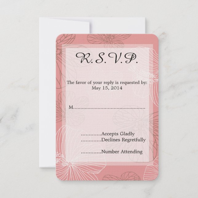 Sketched Pink Floral Wedding RSVP (Front)
