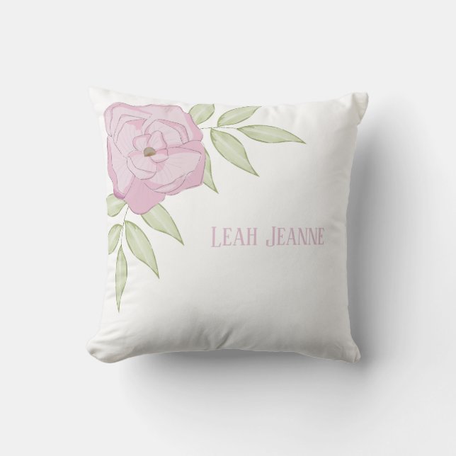 Sketched Pink Flower, Throw Pillow 16" x 16" (Front)