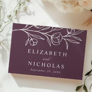 Sketched Purple Floral Photo Wedding Guest Book