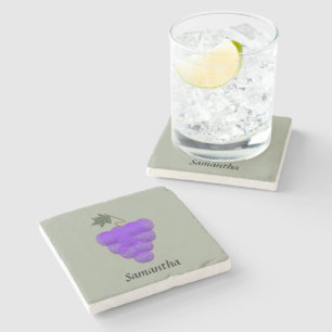 Sketched Purple Grapes Stone Coaster