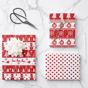 Sketched Red White Holiday Wrapping Paper