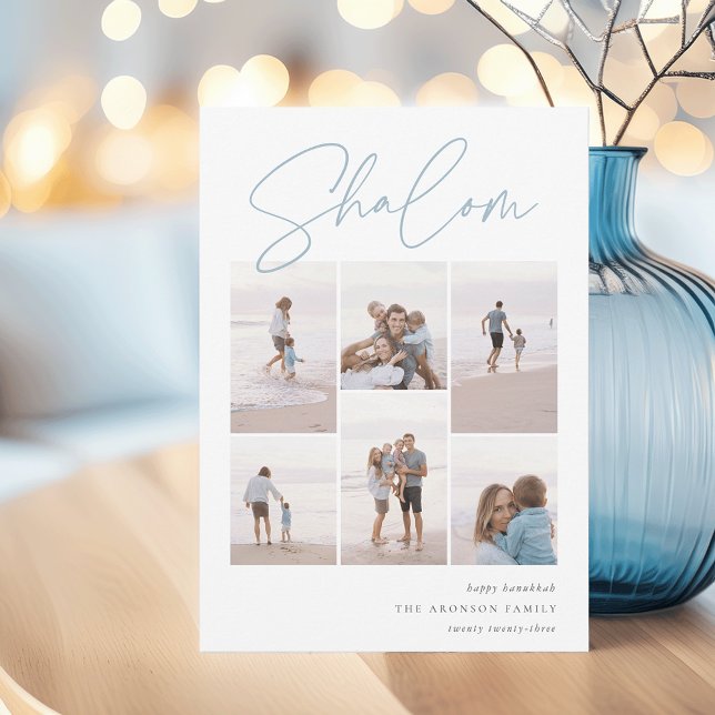 Sketched Shalom 6 Photo Collage Hanukkah Holiday Card (Creator Uploaded)