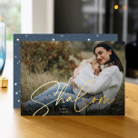 Sketched Shalom Full Photo Hanukkah Foil Holiday Card<br><div class="desc">Share holiday greetings with these chic Hanukkah photo cards featuring your favourite full bleed horizontal or landscape orientated photo. "Shalom" appears as a gold foil text overlay in casual hand sketched cursive lettering. Personalise with your family name.</div>