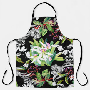 Sketched snowdrops and blooming orchids flowers se apron