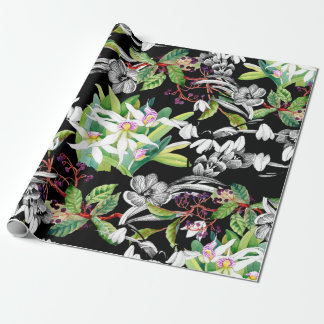 Sketched snowdrops and blooming orchids flowers se wrapping paper