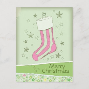 sketched stocking Pink Christmas Holiday Postcard