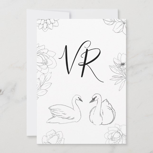 Sketched Swan and Floral Save the Date (Front)