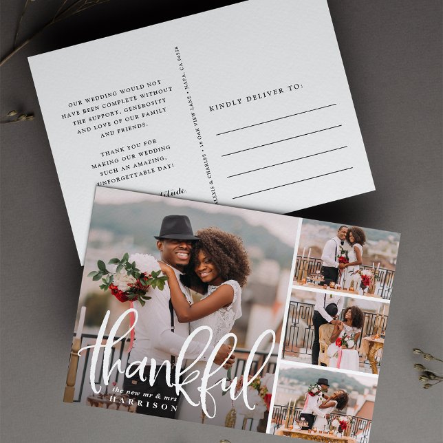 Sketched Thanks | Wedding Photo Collage Thank You Postcard (Creator Uploaded)