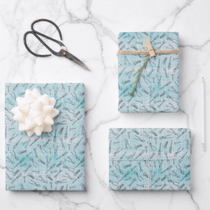 Sketched Tools on Blue & White Linen Wrapping Paper Sheet