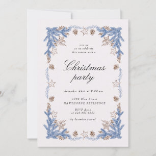 Sketched Vintage Blue Golden Christmas Party Invitation
