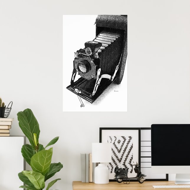 Sketched Vintage Camera Art Print (Home Office)