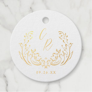Sketched Vintage Flourish Wedding Monogram Favour Tags