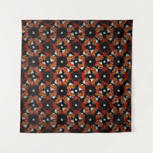 Sketched vintage flower design in red, brown and tapestry