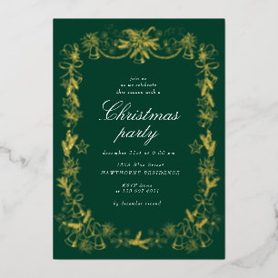 Sketched Vintage Red Christmas Party Foil Holiday Card