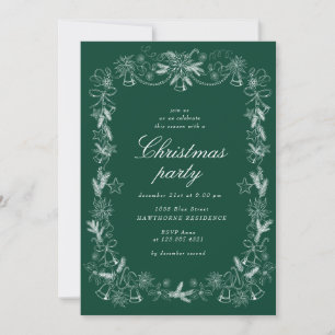 Sketched Vintage Red Christmas Party Invitation