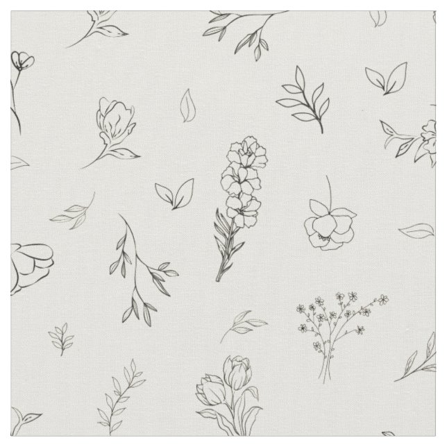 Sketched Wildflowers on Beige Fabric (Close Up)