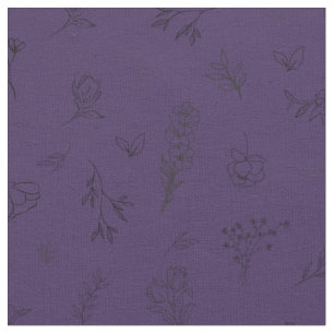 Sketched Wildflowers on Dark Purple Fabric