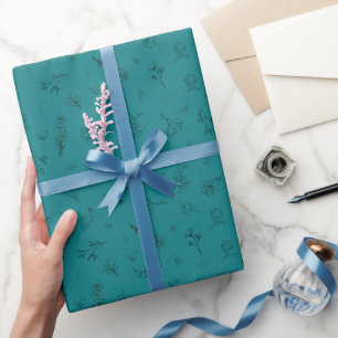 Sketched Wildflowers on Dark Teal Wrapping Paper