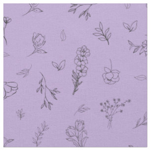Sketched Wildflowers on Light Purple Fabric