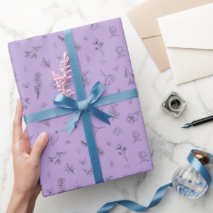 Sketched Wildflowers on Light Purple Wrapping Paper