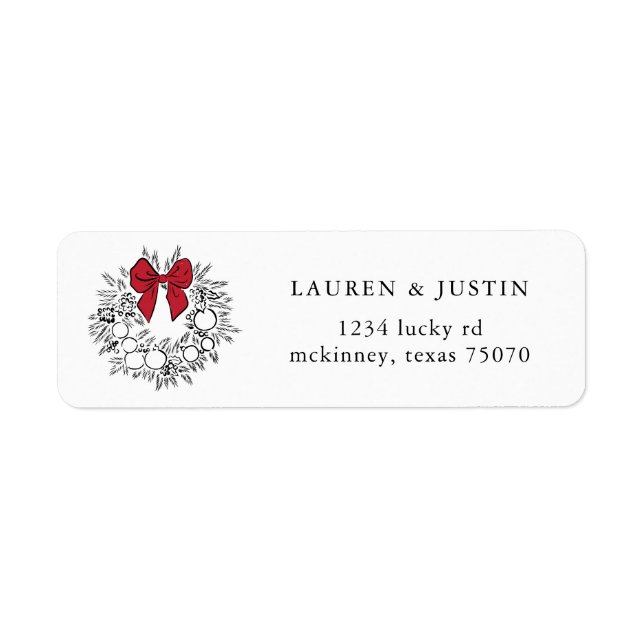 Sketched Wreath Red Bow Return Address (Front)
