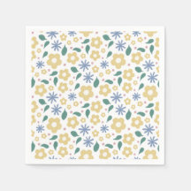 Sketched yellow and blue flowers cocktail napkin
