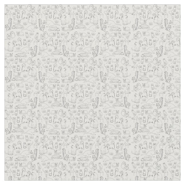 Sketches of Cats Cotton Fabric (Close Up)