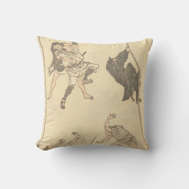 Sketches of Japanese Martial arts, Ninja c. 1800's Cushion (Front)