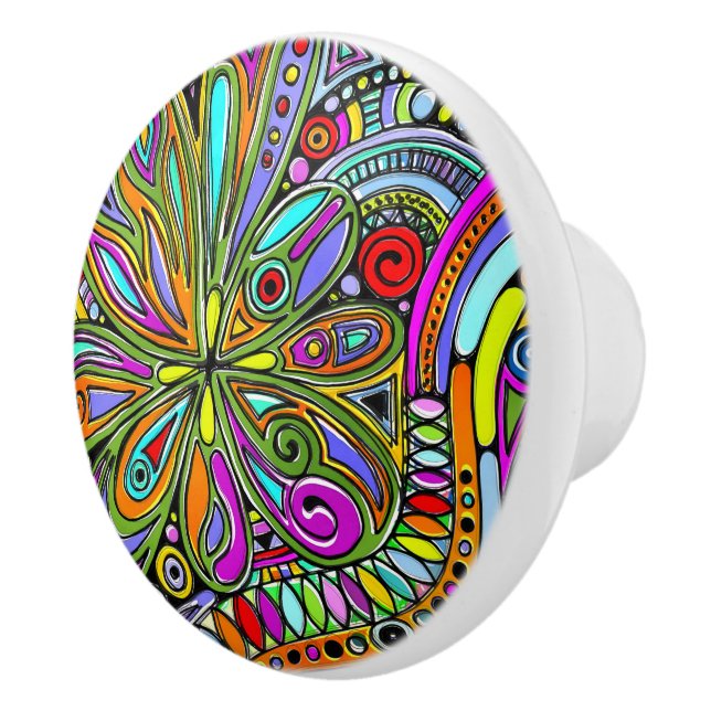 Sketching Fantasy Art - Abstract Flowers 1 Ceramic Knob (Right)
