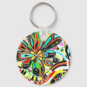 Sketching Fantasy Art - Abstract Flowers 3 Button Key Ring