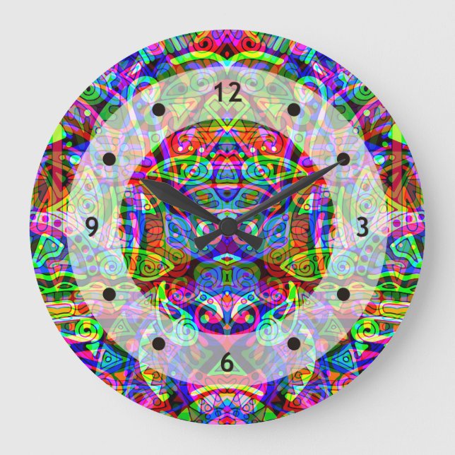 Sketching Fantasy Art - Abstract Neon Shift 3 Large Clock (Front)