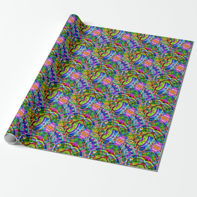 Sketching Fantasy Art - Abstract Neon Shift 3 Wrapping Paper (Unrolled)