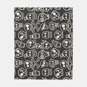 Sketchy Black Skull Seamless Wallpaper Fleece Blanket