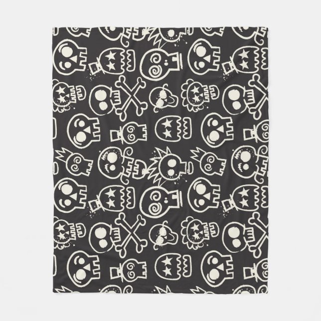 Sketchy Black Skull Seamless Wallpaper Fleece Blanket (Front)