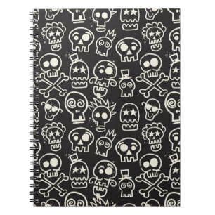 Sketchy Black Skull Seamless Wallpaper Notebook
