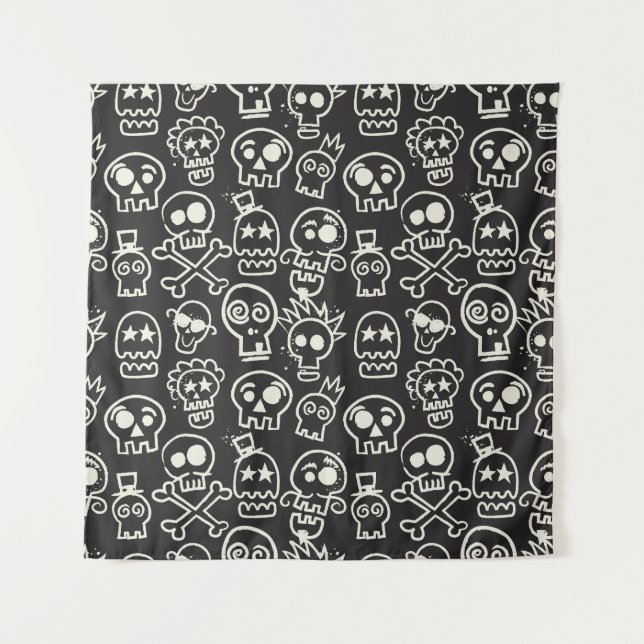 Sketchy Black Skull Seamless Wallpaper Tapestry (Front)
