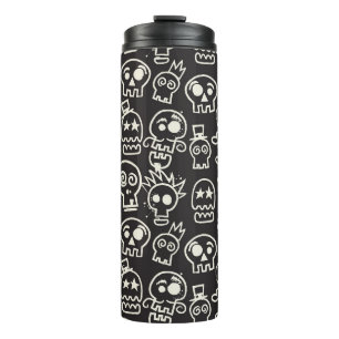 Sketchy Black Skull Seamless Wallpaper Thermal Tumbler
