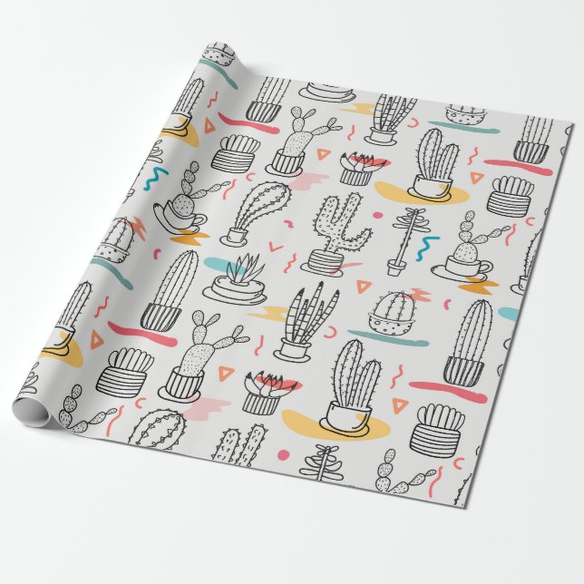 Sketchy Cacti Delight Wrapping Paper (Unrolled)