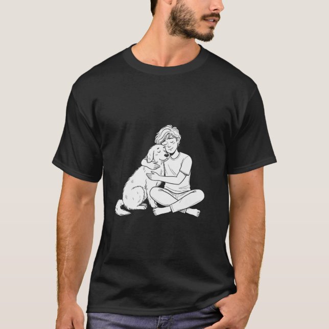 Sketchy Doodle Person Hugging Dog T-Shirt (Front)