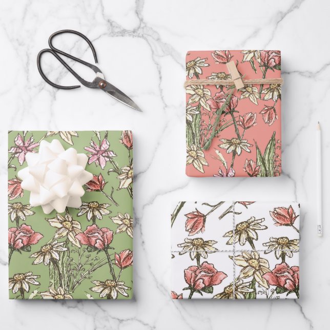 Sketchy Floral All Occasion Gift Wrap (Front)