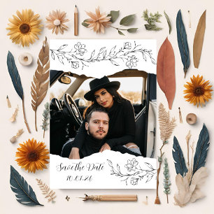 Sketchy Flowers and Ripped Paper Save Date Invitation