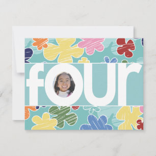 Sketchy Flowers Fourth Birthday Party Teal Invitation