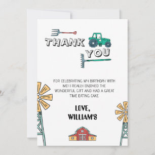 Sketchy Green Tractor Farm Birthday Thank You Card
