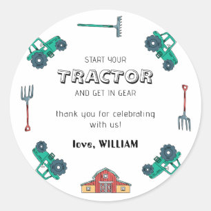 Sketchy Green Tractor Farm Boy Birthday Sticker