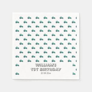 Sketchy Green Tractor Farm Windmill Boy Birthday Napkin